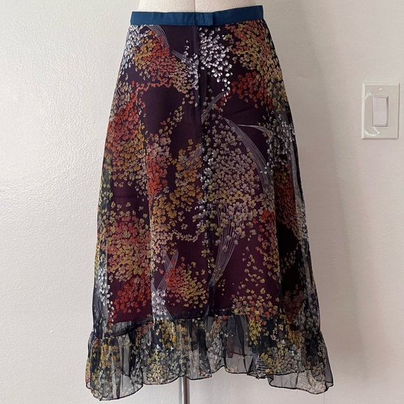 Floral Printed Skirt with Sheer Overlay, Back Zip Closure with Hook Clasp - Picture 2 of 2